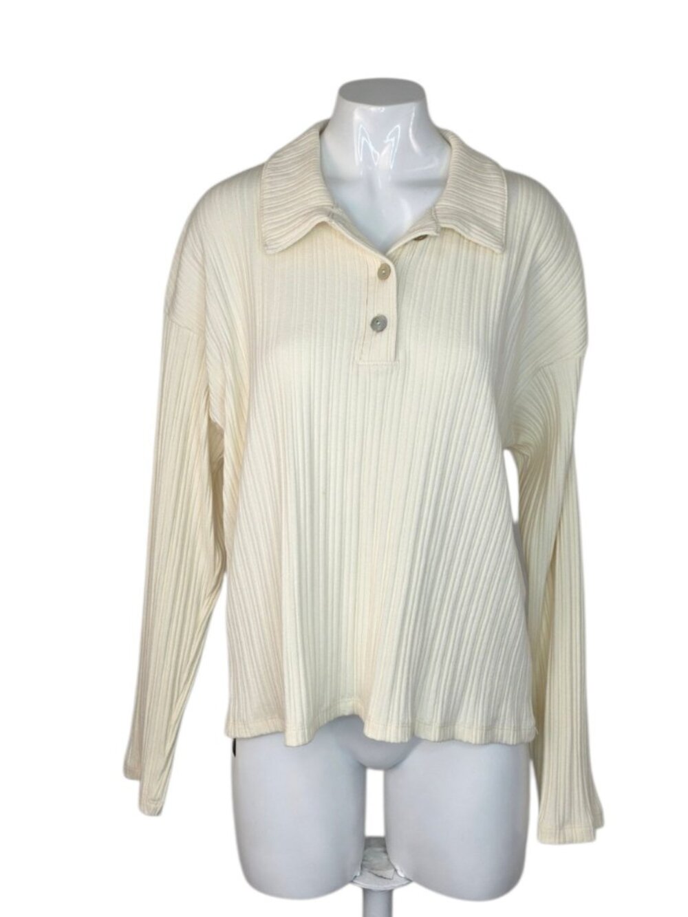 Madewell Ribbed Long Sleeve Collared Shirt, Cream, Size Medium